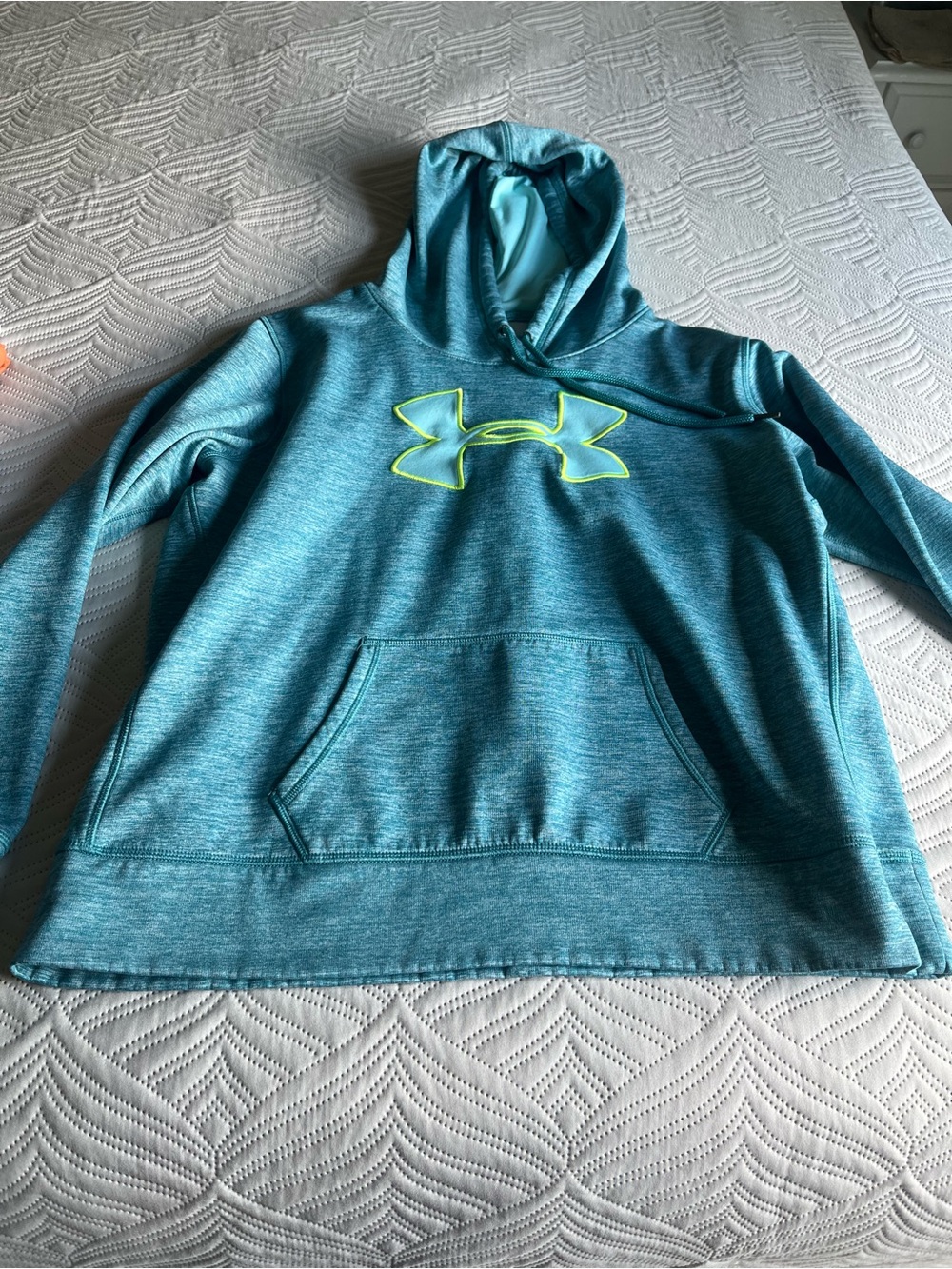 Under Armour Teal Hoodie with Neon Yellow Logo - Women's
